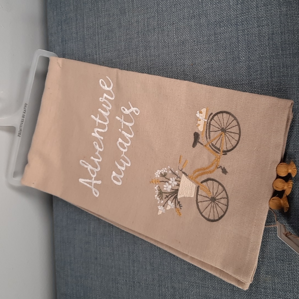 Towel Kitchen Dish Hand Bike Bicycle Adventure Awaits Cycling Embroidered NWT